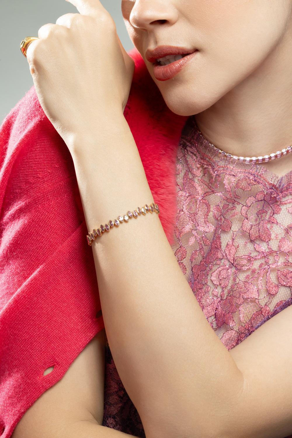 Pink Sapphire Partial Staggered Marquise Bracelet