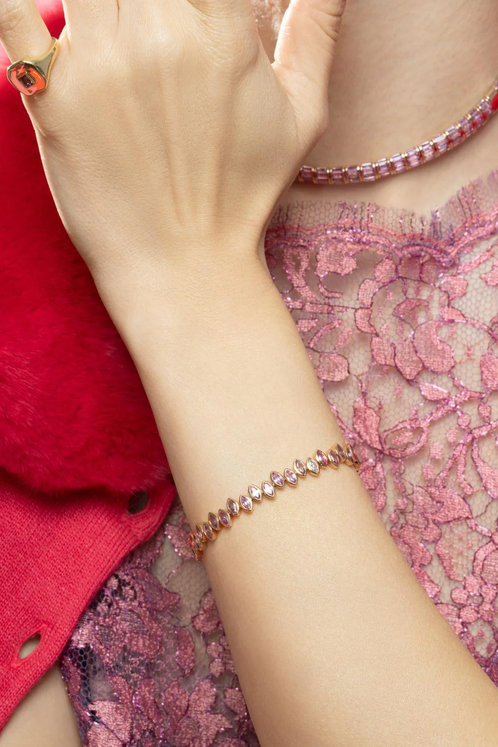 Pink Sapphire Partial Staggered Marquise Bracelet - Image 2