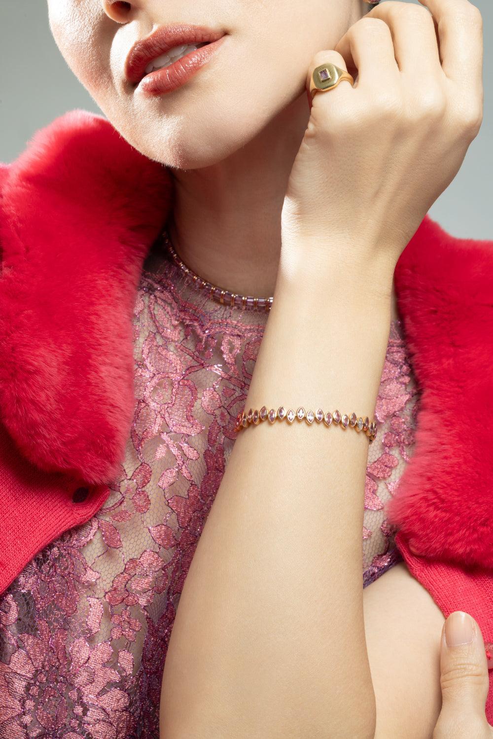 Pink Sapphire Partial Staggered Marquise Bracelet - Image 3
