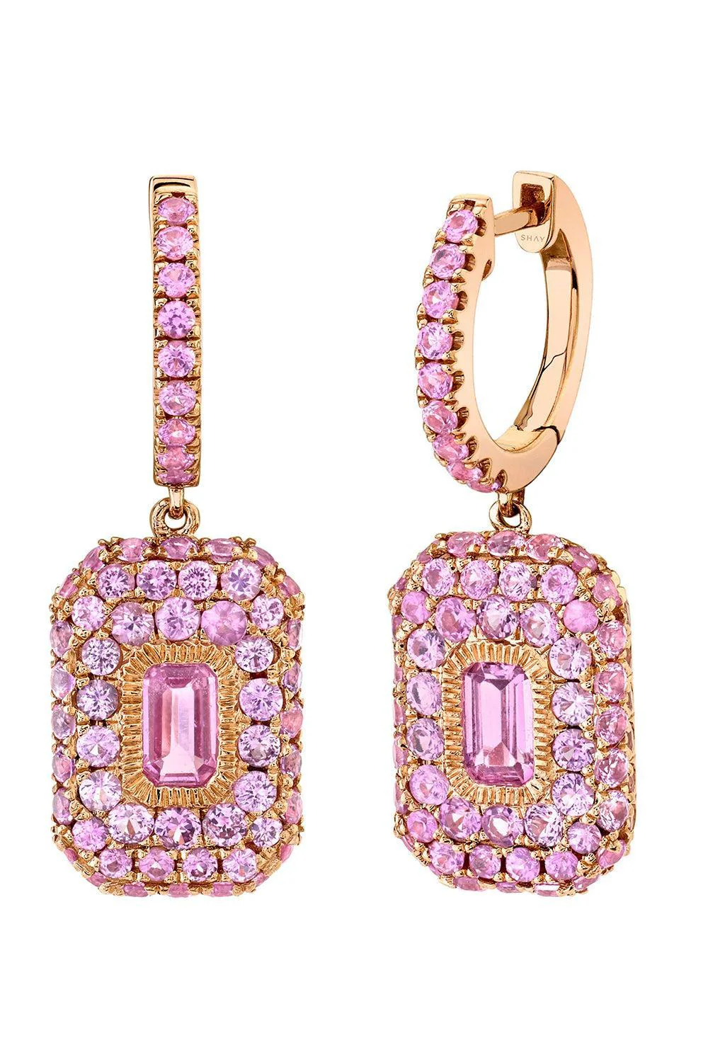 Pink Sapphire Pave Baguette Drop Earrings