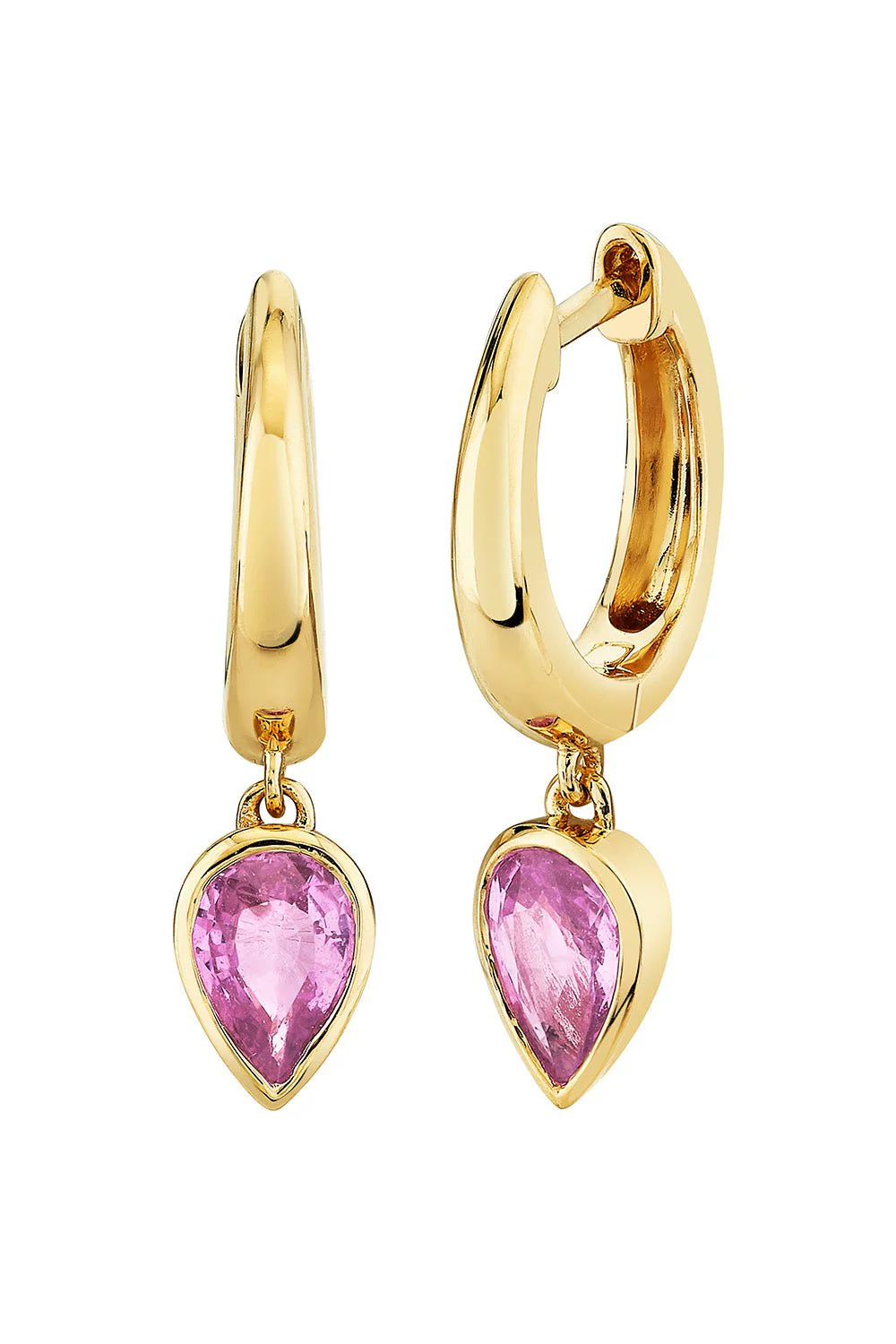 PINK SAPPHIRE PEAR DROP HUGGIE EARRINGS