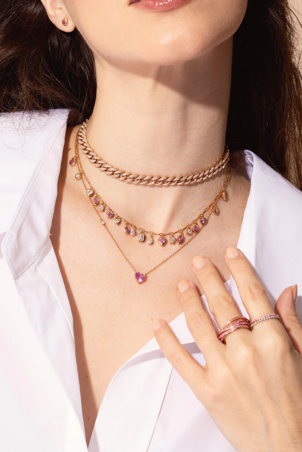 PINK SAPPHIRE SOLITAIRE HEART NECKLACE - Image 3