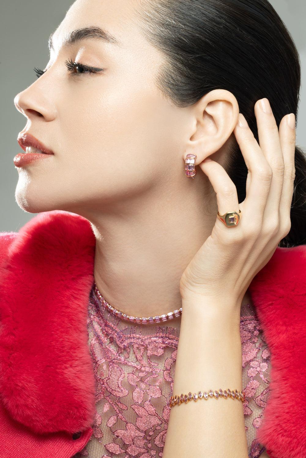 Pink Sapphire Stretch Earrings - Image 2