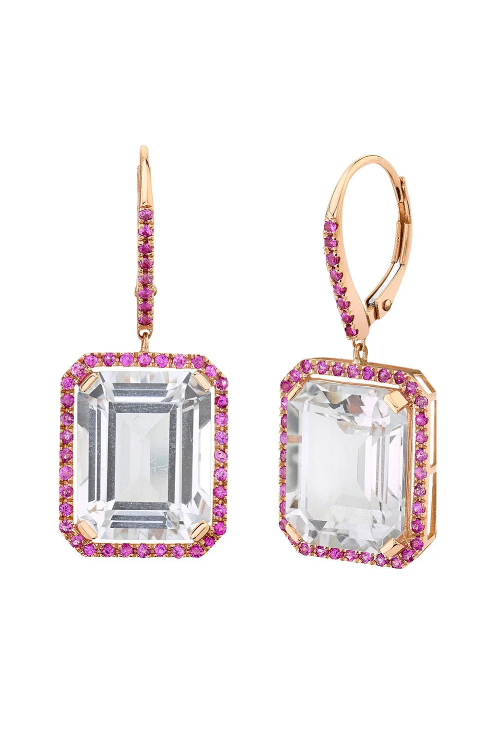 Pink Sapphire White Topaz Portrait Gemstone Earrings