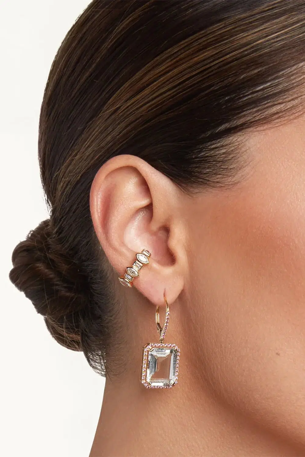 Pink Sapphire White Topaz Portrait Gemstone Earrings - Image 2
