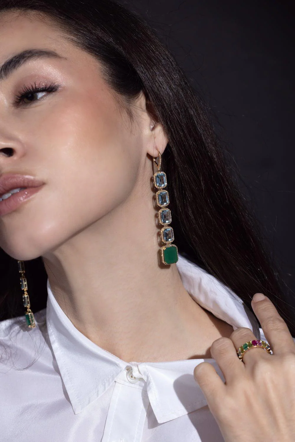 Portrait Gemstone Drop Earrings - Image 3