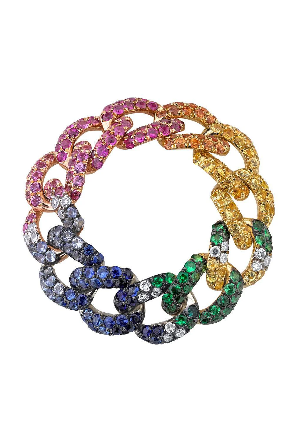 Sapphire Rainbow Pave Medium Link Ring