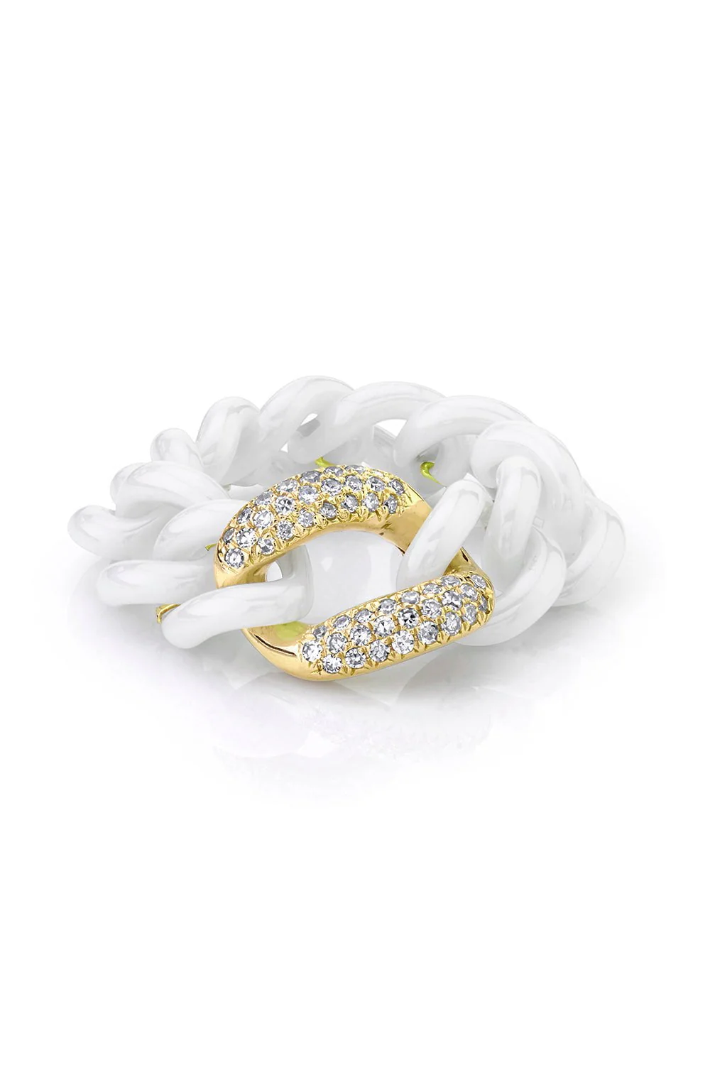 Single Pave White Ceramic Medium Link Ring