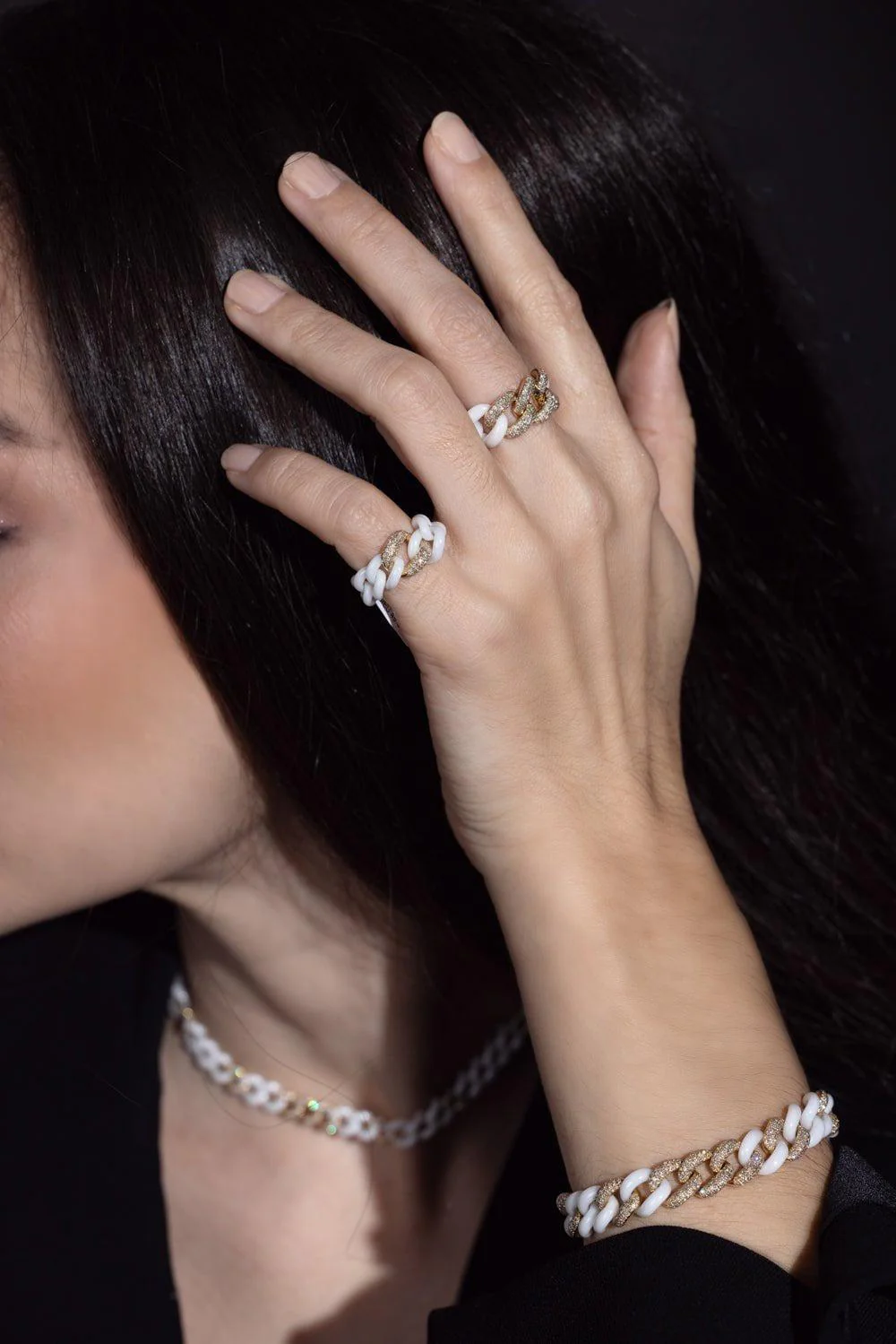 Triple Diamond Ceramic Link Ring - Image 3