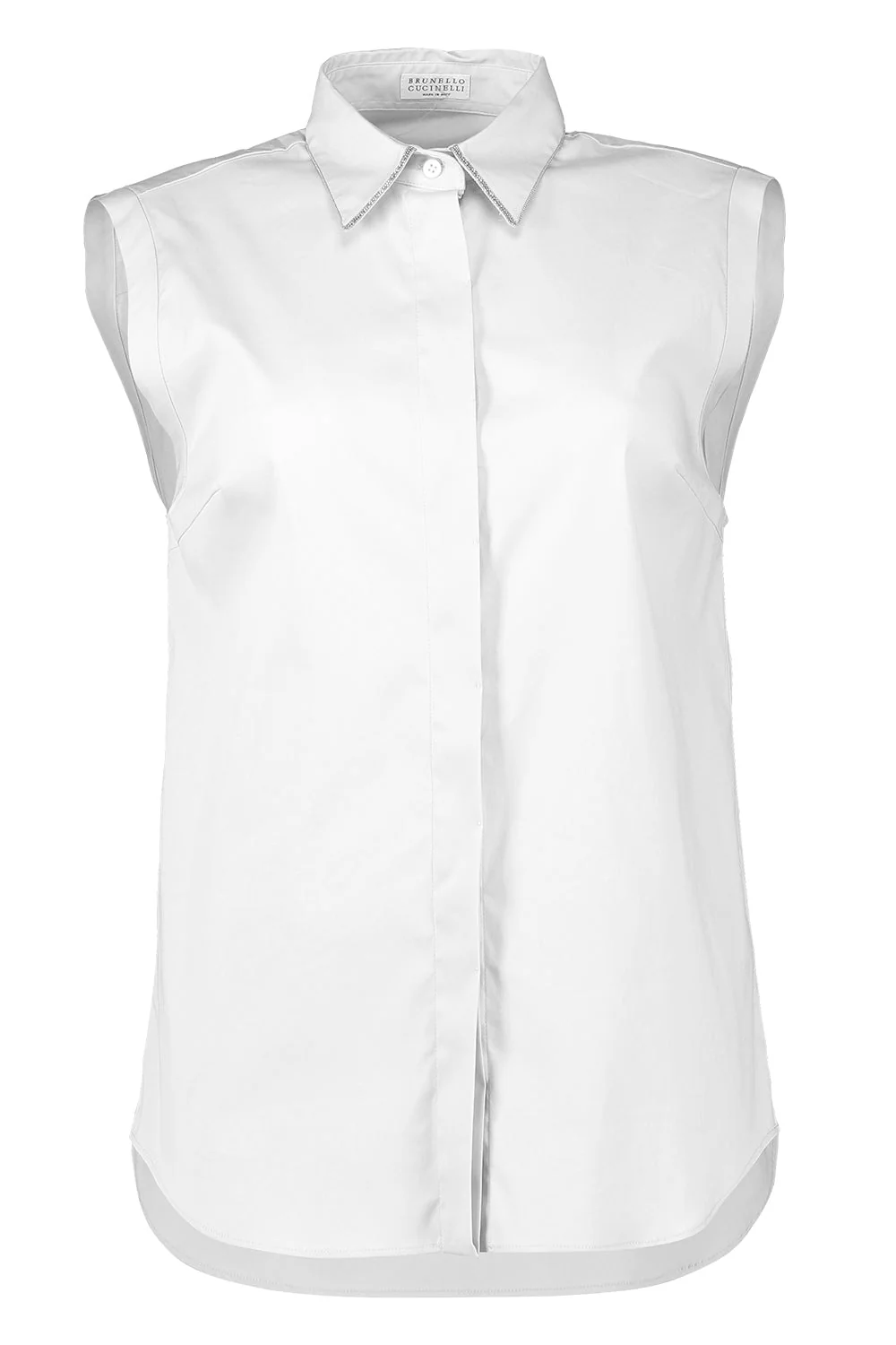 Shiny Trim Sleeveless Shirt - Warm White