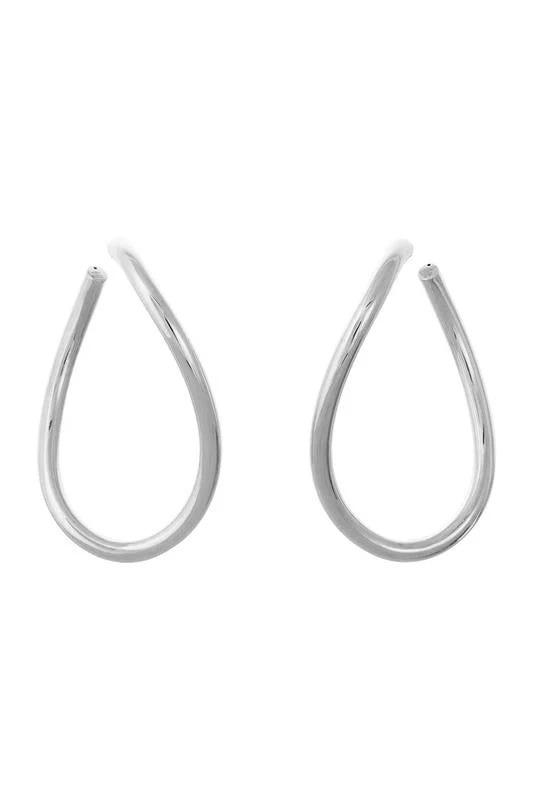 Curved Opal Hoop Earrings - White Gold
