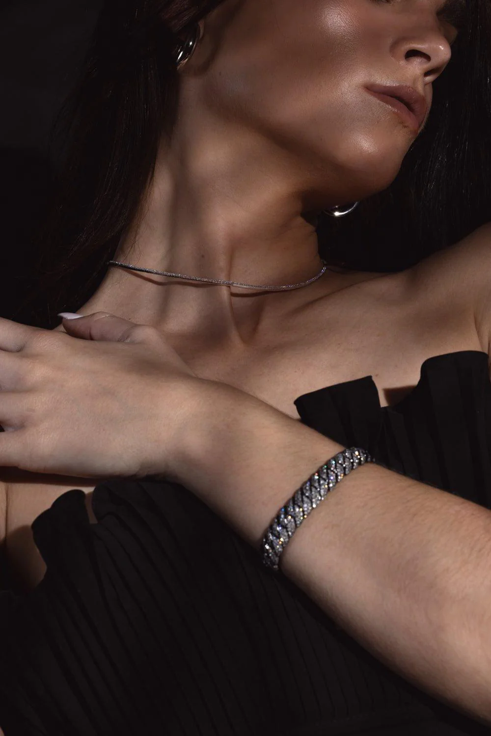 Grey Diamond Wave Bracelet - 17cm - White Gold - Image 5