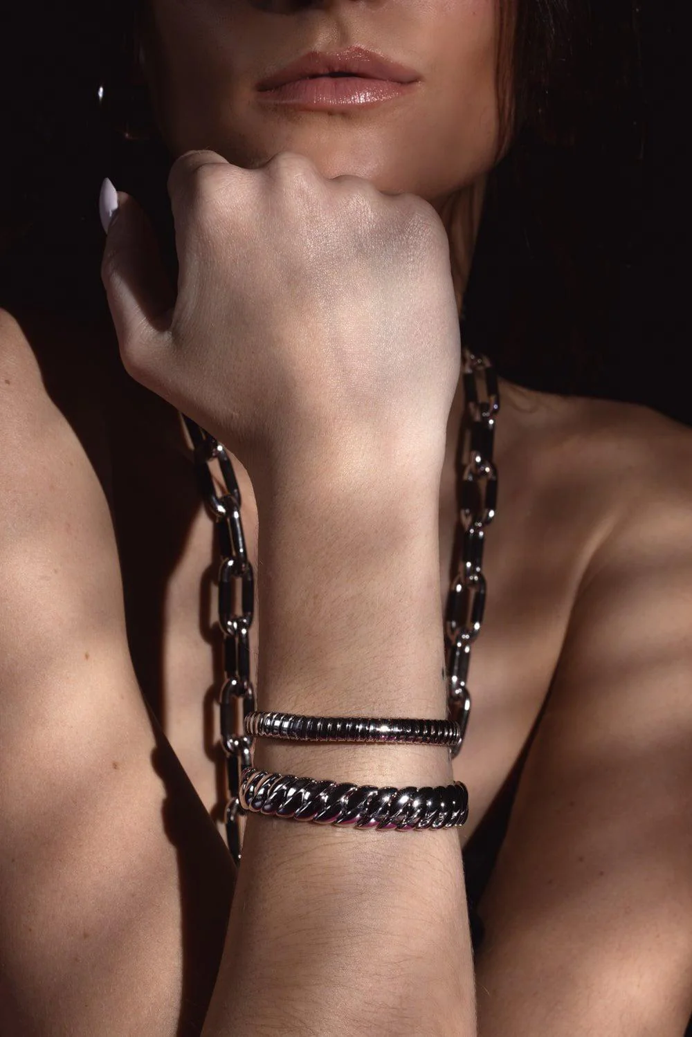 Skinny Wave Bracelet - 17cm - White Gold - Image 2