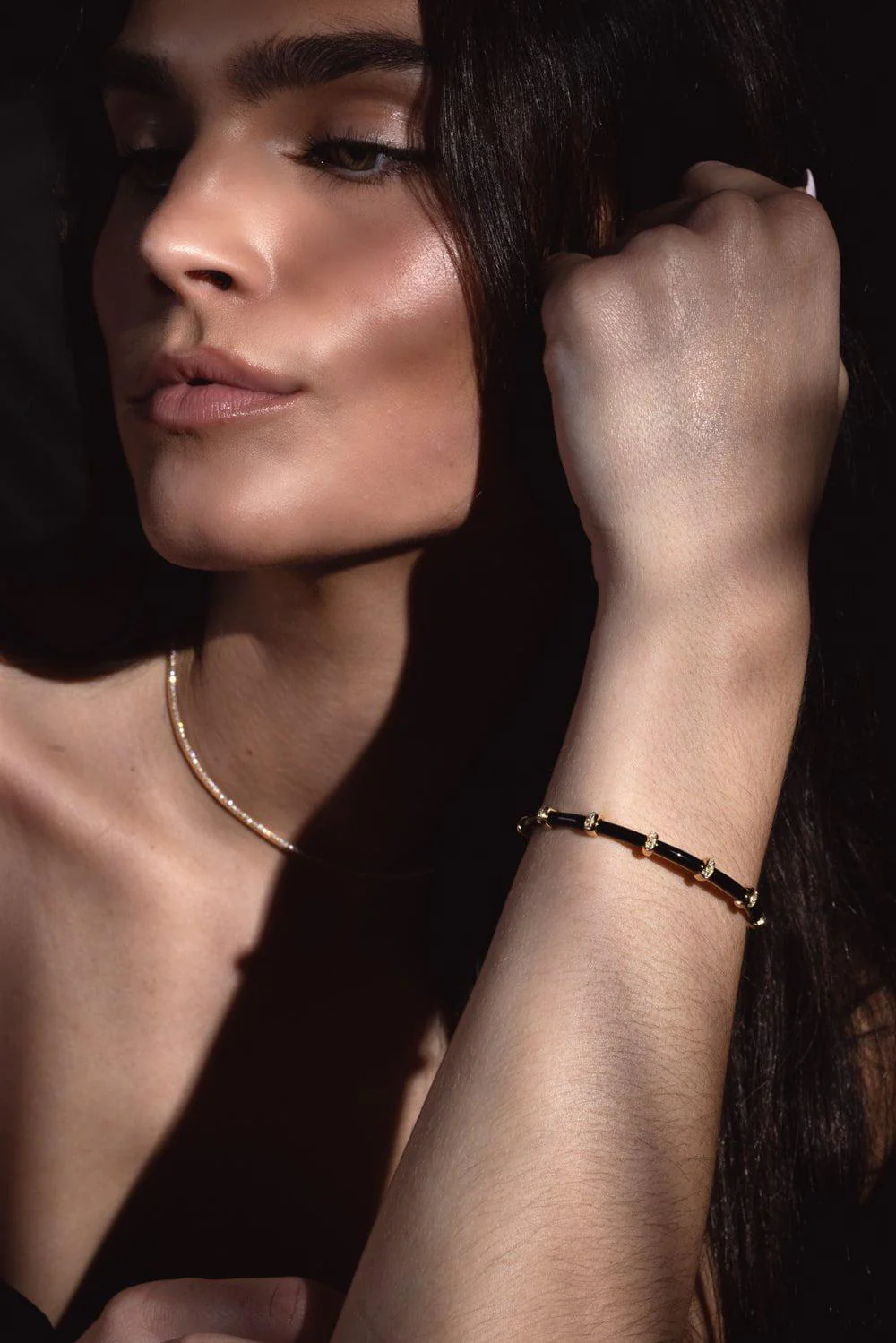 Small Carly Black Enamel Diamond Bracelet - Image 2