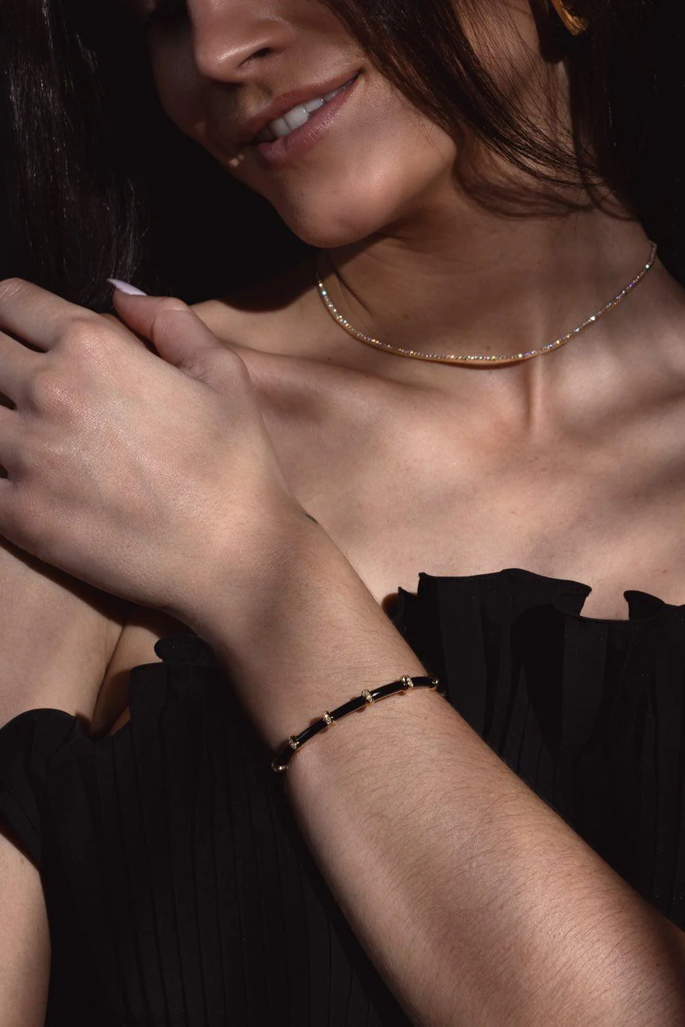 Small Carly Black Enamel Diamond Bracelet - Image 3