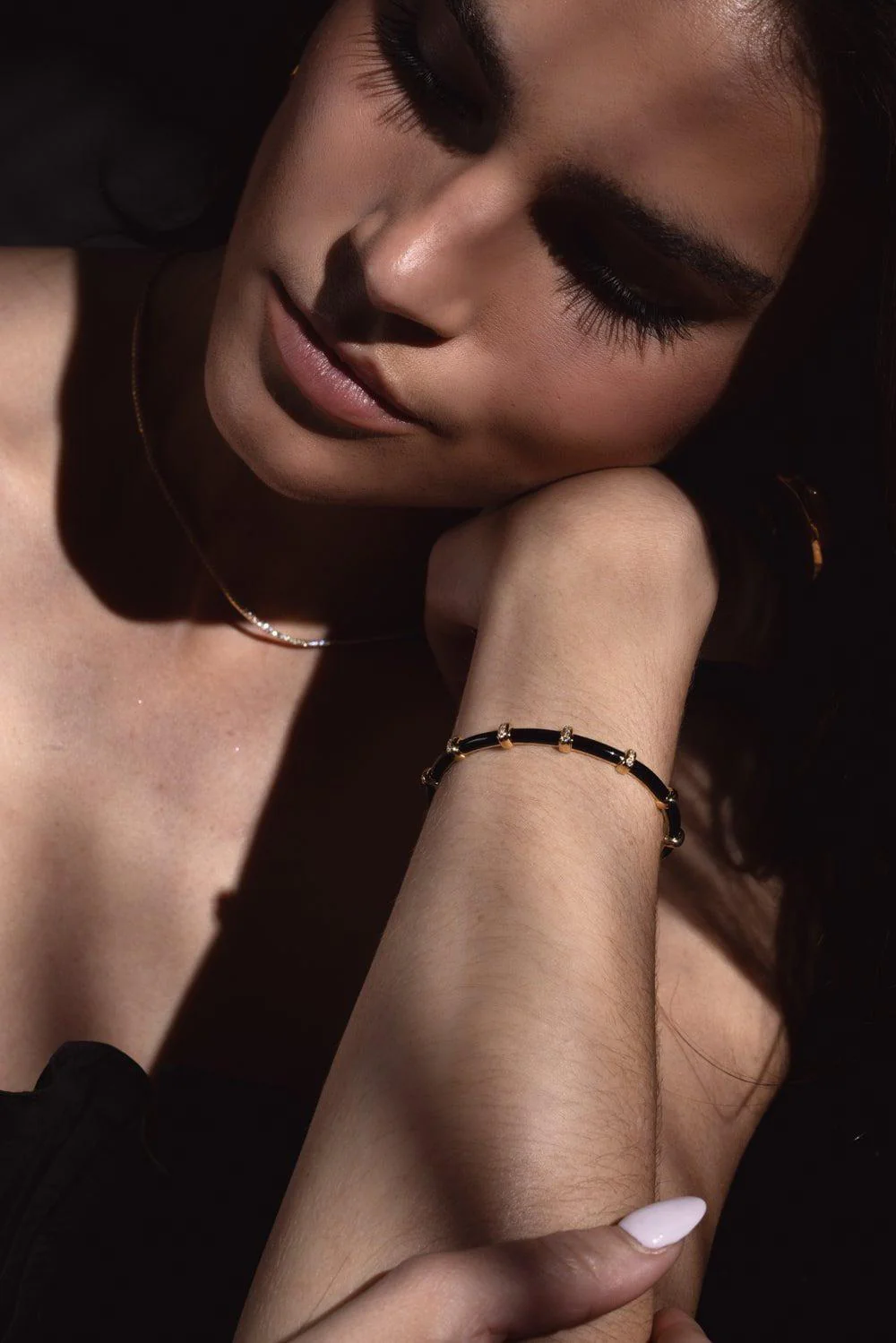 Small Carly Black Enamel Diamond Bracelet - Image 4
