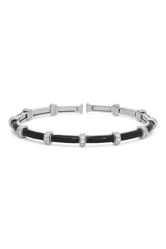 Small Carly Black Enamel Diamond Bracelet - White Gold