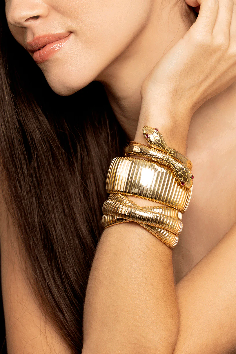 Wide Flat Golden Cuff Bracelet - Image 2