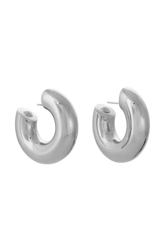 Wide Tubular Hoop Earrings - 4.2cm - White Gold