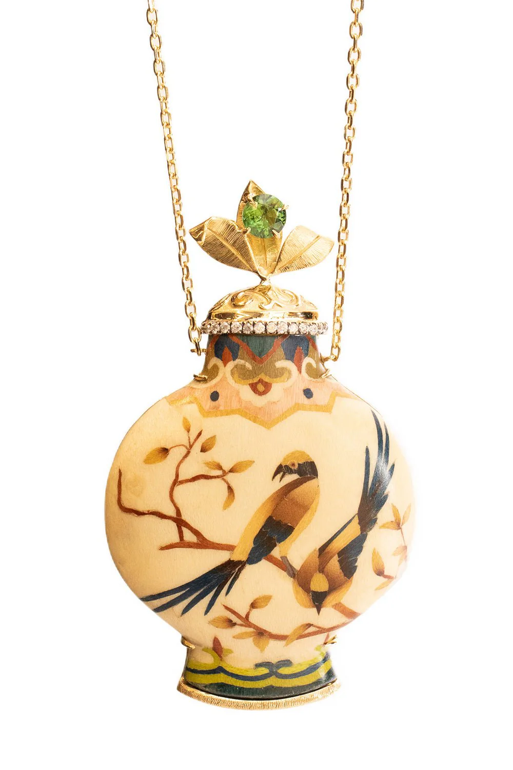 Birds Snuff Marquetry Bottle Necklace