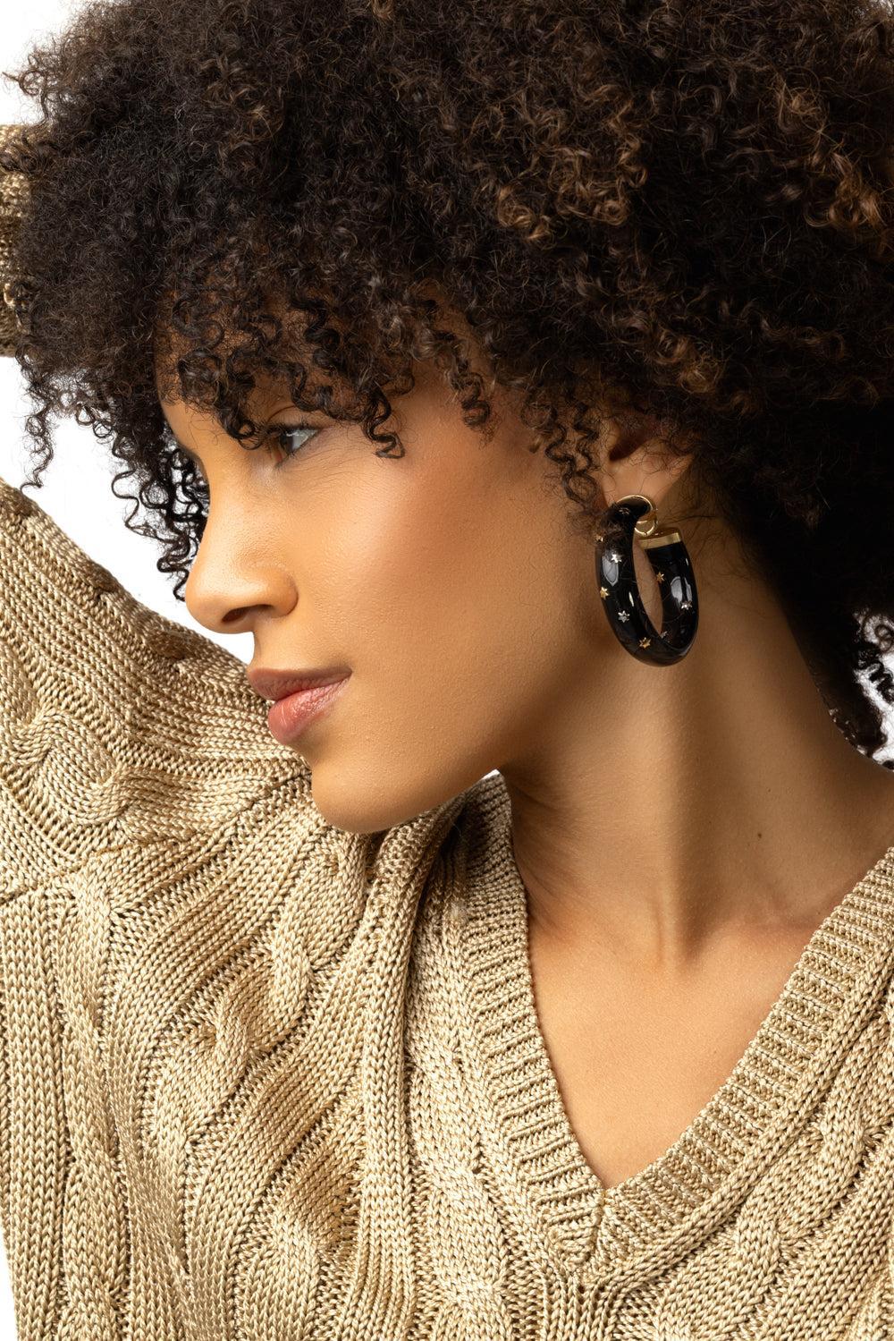Black Marquetry Star Earrings - Image 2