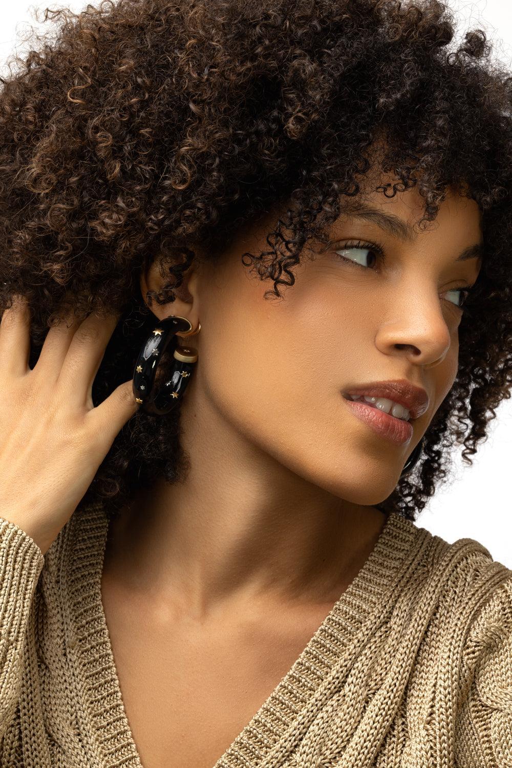 Black Marquetry Star Earrings - Image 4