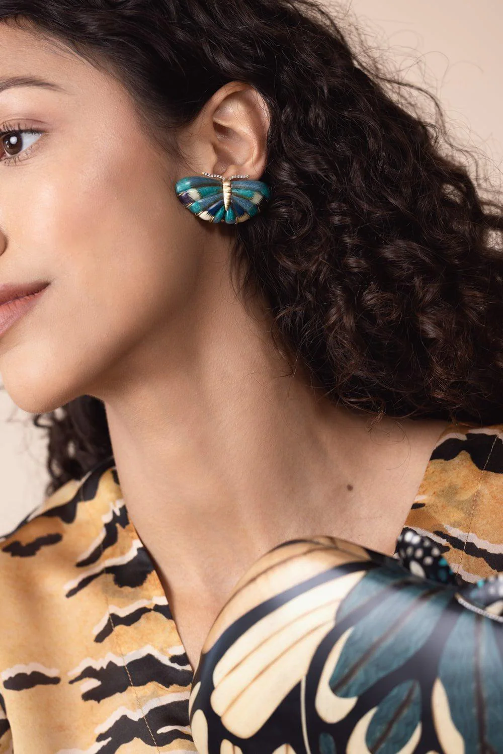Blue Marquetry Butterfly Earrings - Image 2
