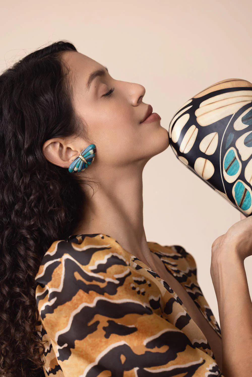 Blue Marquetry Butterfly Earrings - Image 3