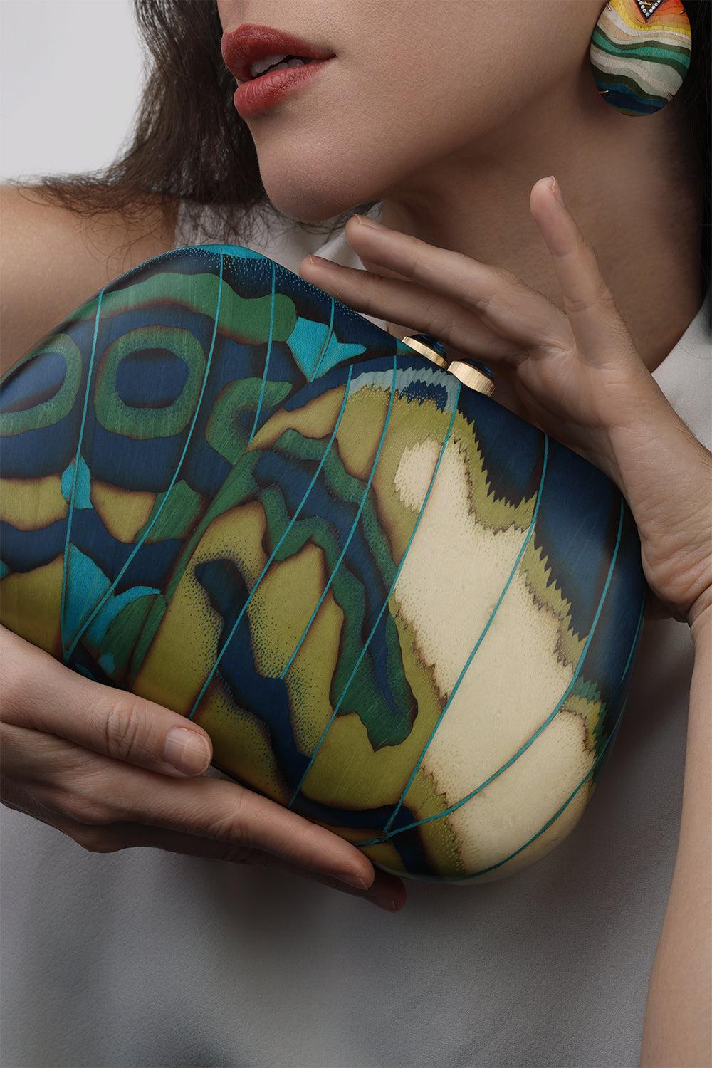 Blue Topaz Butterfly Marquetry Clutch - Image 2