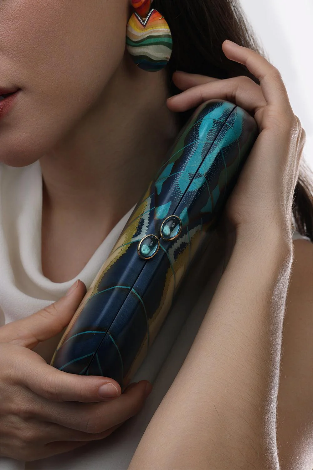 Blue Topaz Butterfly Marquetry Clutch - Image 3