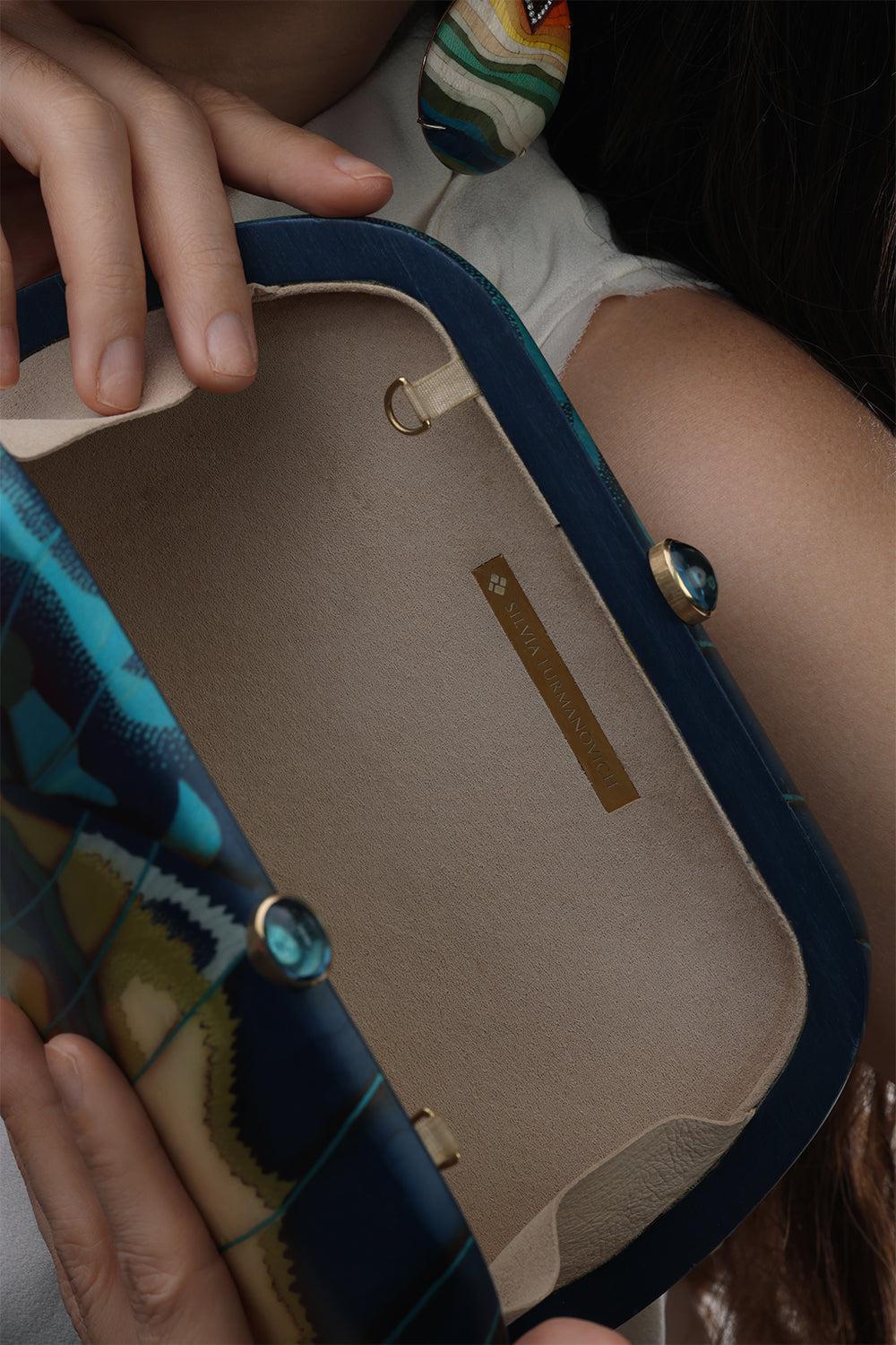 Blue Topaz Butterfly Marquetry Clutch - Image 4