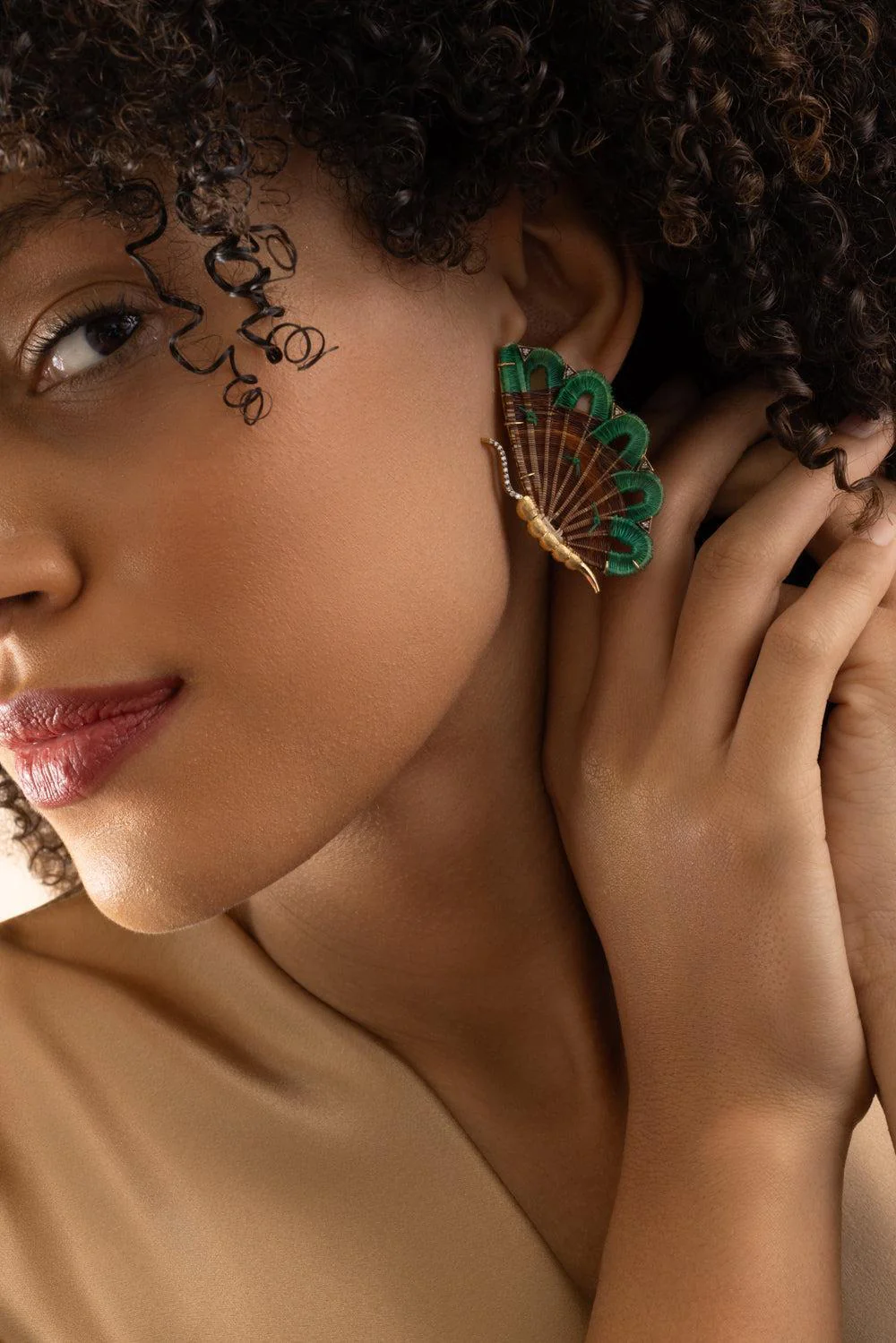 Butterfly Brown Green Horsehair Earrings - Image 2