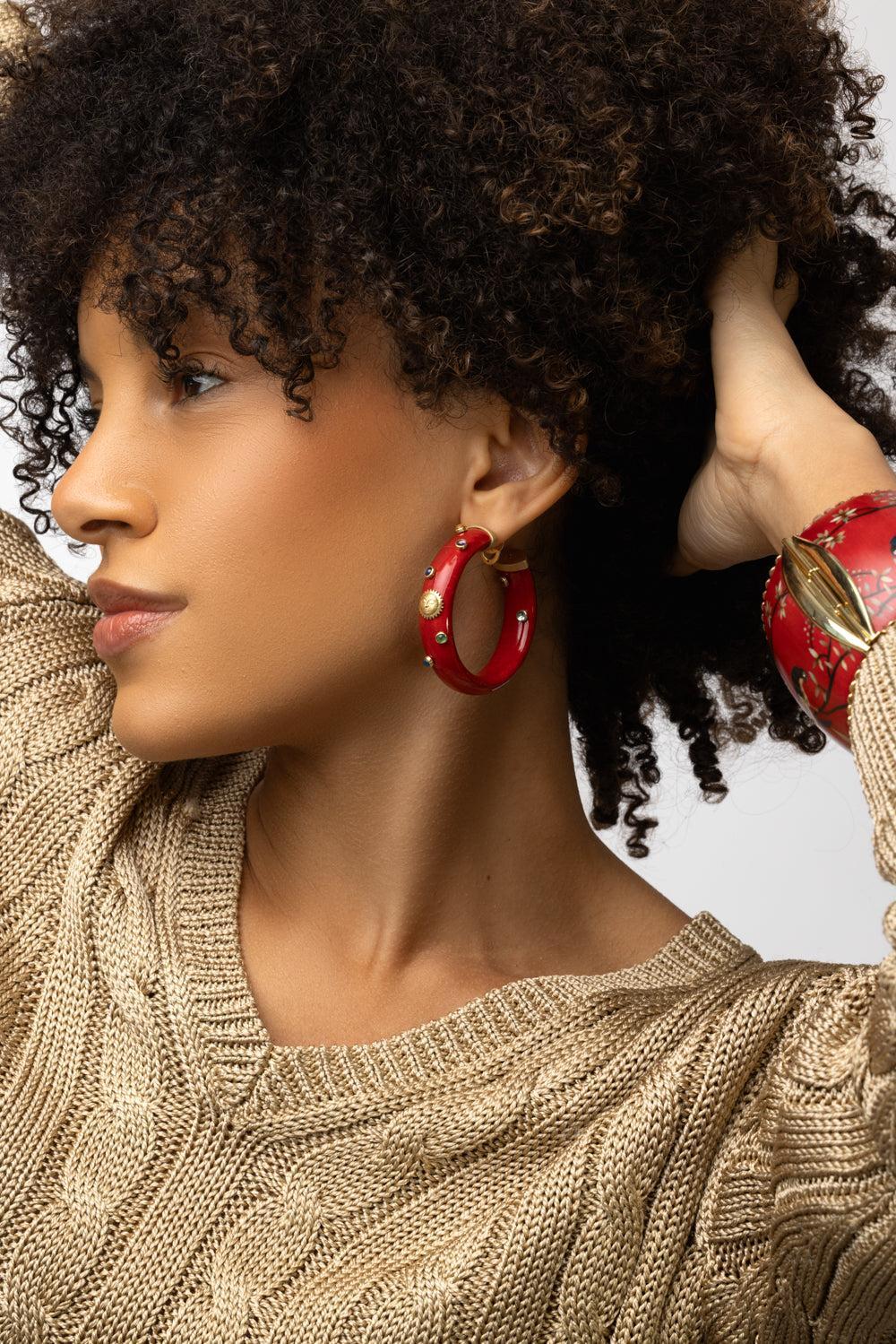 Celestial Marquetry Hoop Earrings - Image 2
