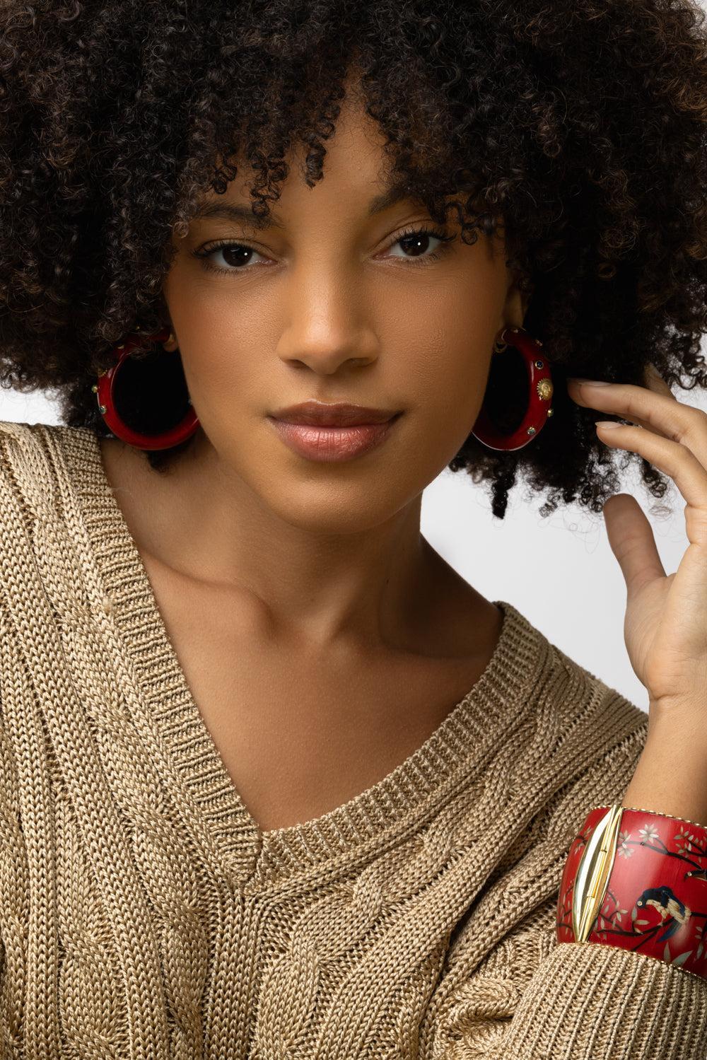 Celestial Marquetry Hoop Earrings - Image 4