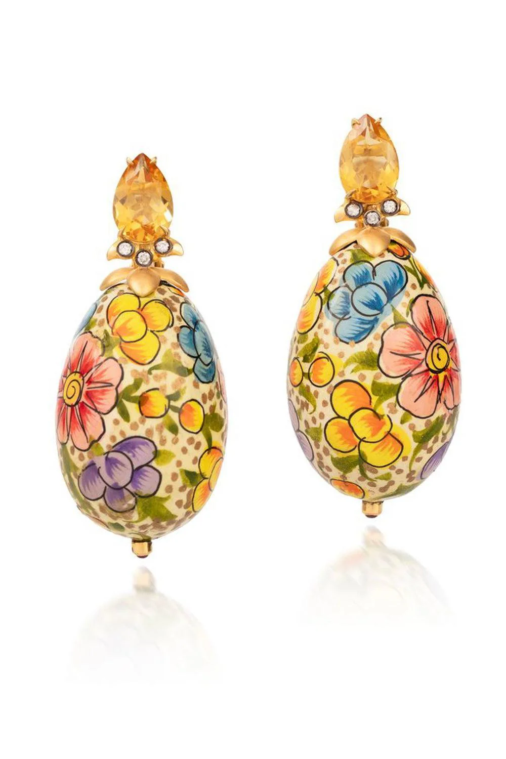 Citrine Diamond Floral Paper Mache Earrings