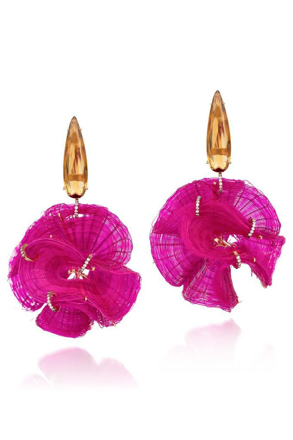 Diamond Citrine Pink Horse Mane Sphere Earrings