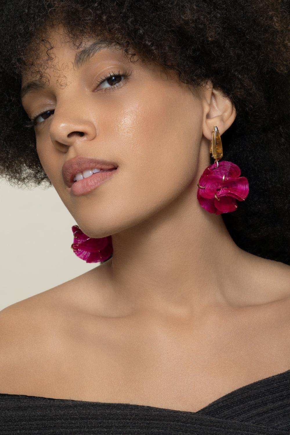 Diamond Citrine Pink Horse Mane Sphere Earrings - Image 2