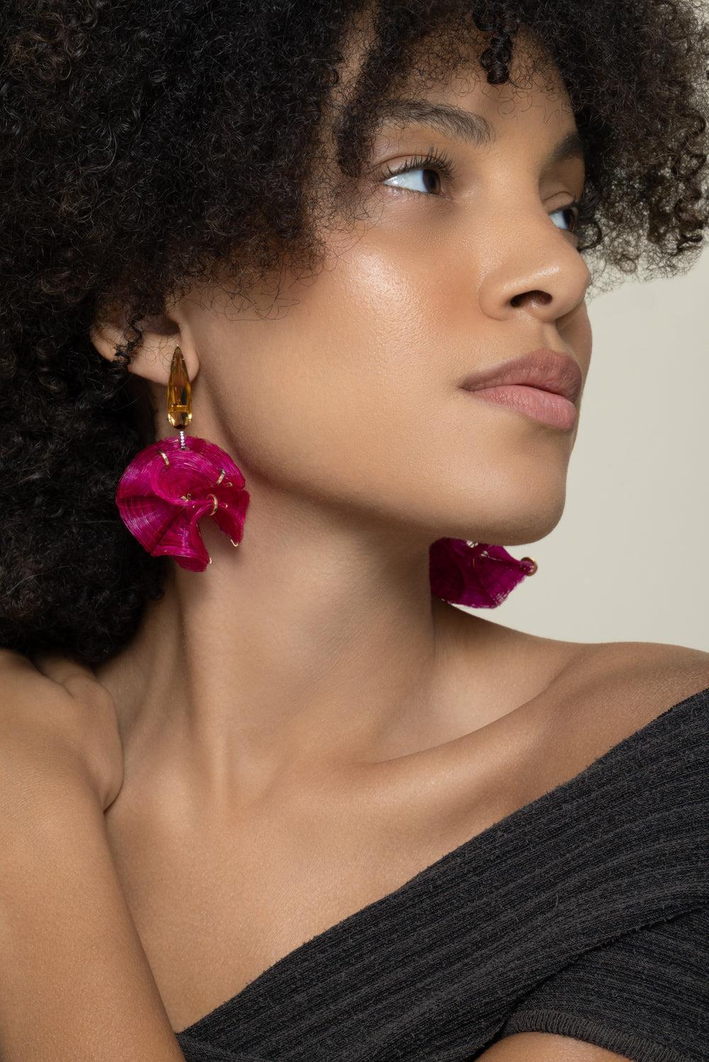 Diamond Citrine Pink Horse Mane Sphere Earrings - Image 3