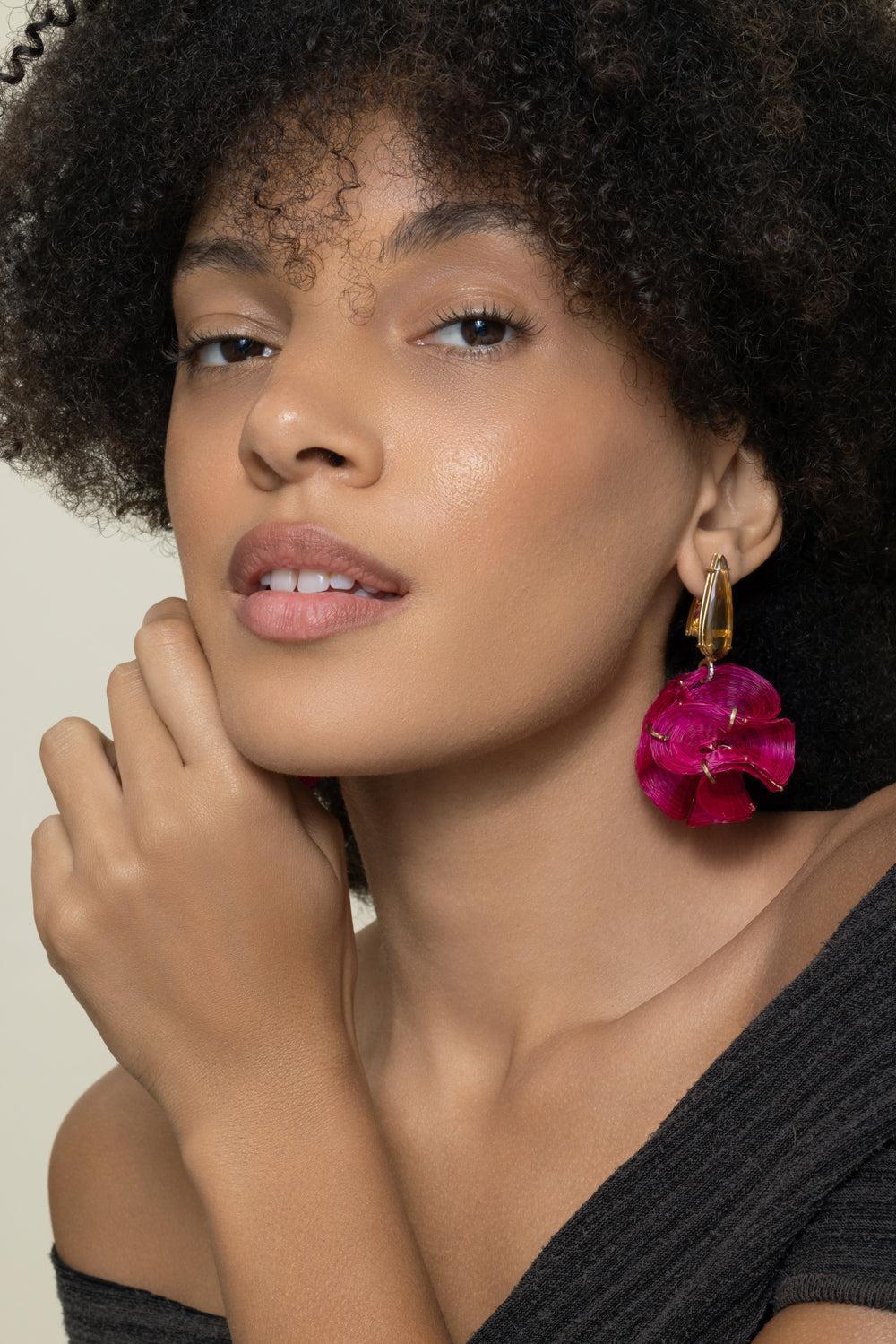 Diamond Citrine Pink Horse Mane Sphere Earrings - Image 4