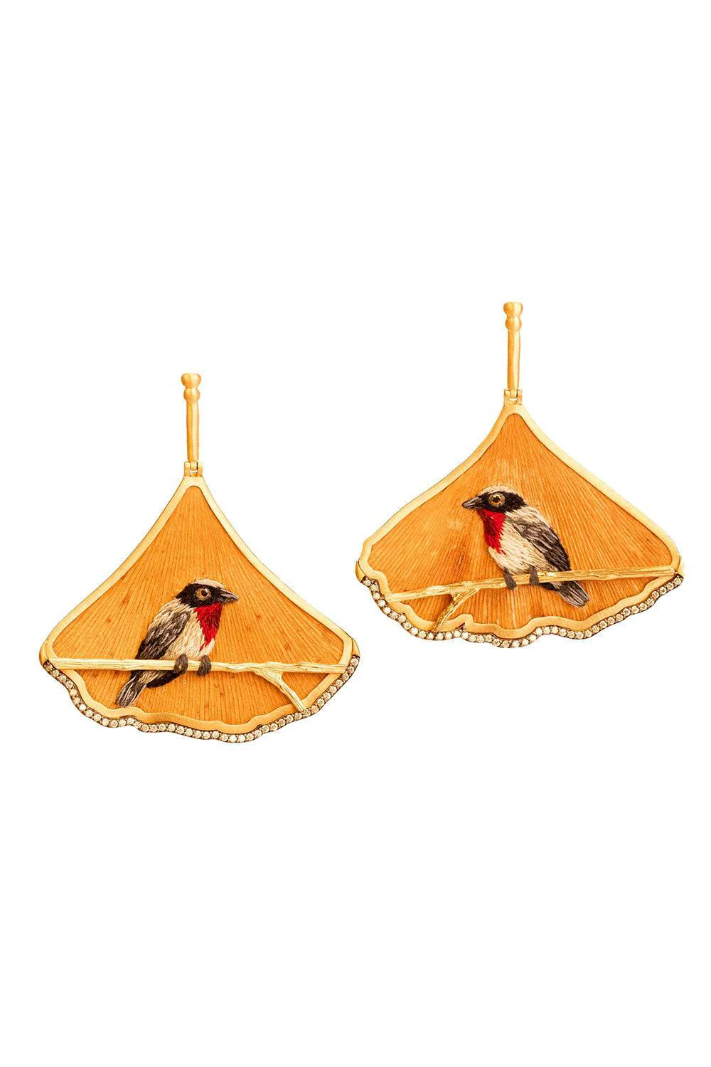 Diamond Embroidered Natural Ginkgo Leaf Earrings