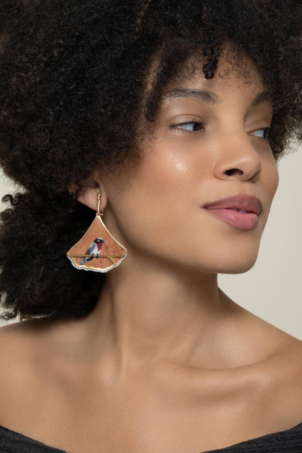 Diamond Embroidered Natural Ginkgo Leaf Earrings - Image 2
