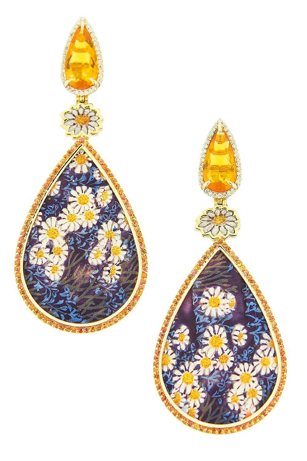 Diamond Fire Opal Handpainted Earrings
