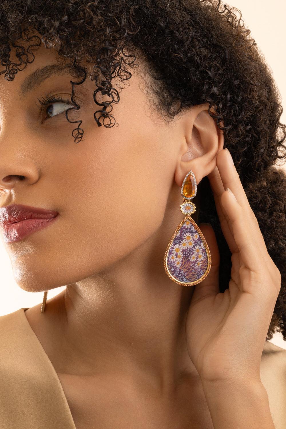 Diamond Fire Opal Handpainted Earrings - Image 2