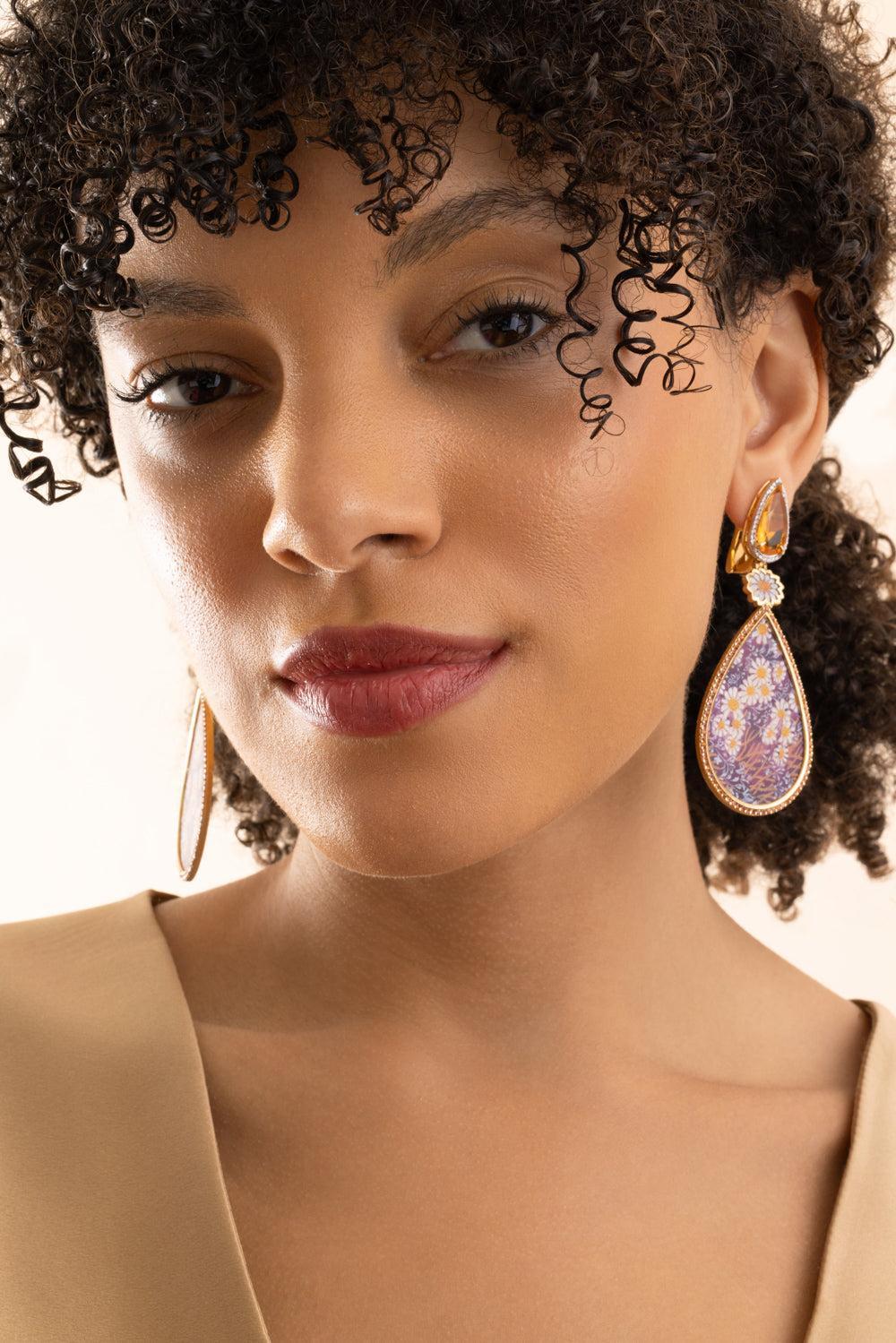 Diamond Fire Opal Handpainted Earrings - Image 3