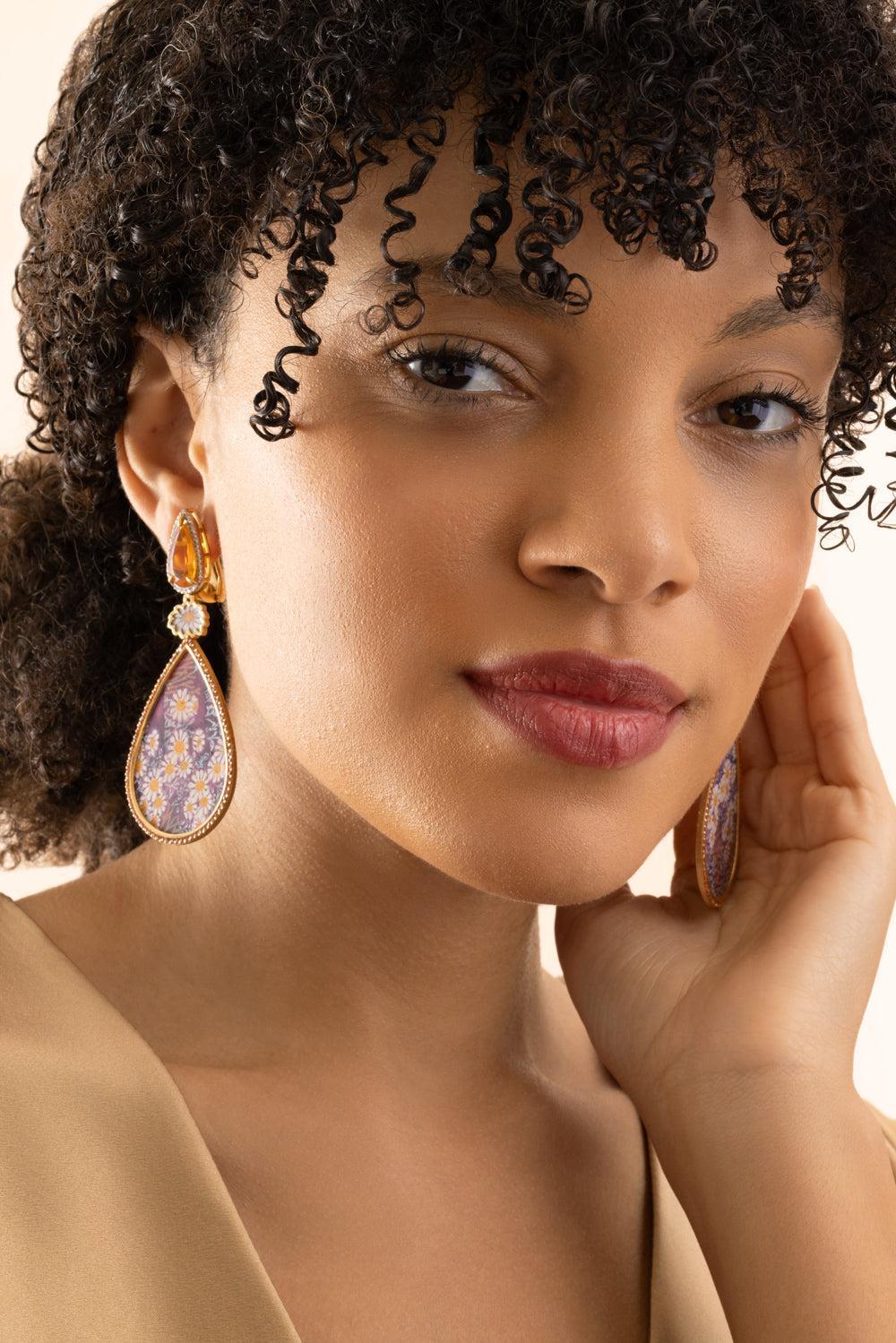 Diamond Fire Opal Handpainted Earrings - Image 4