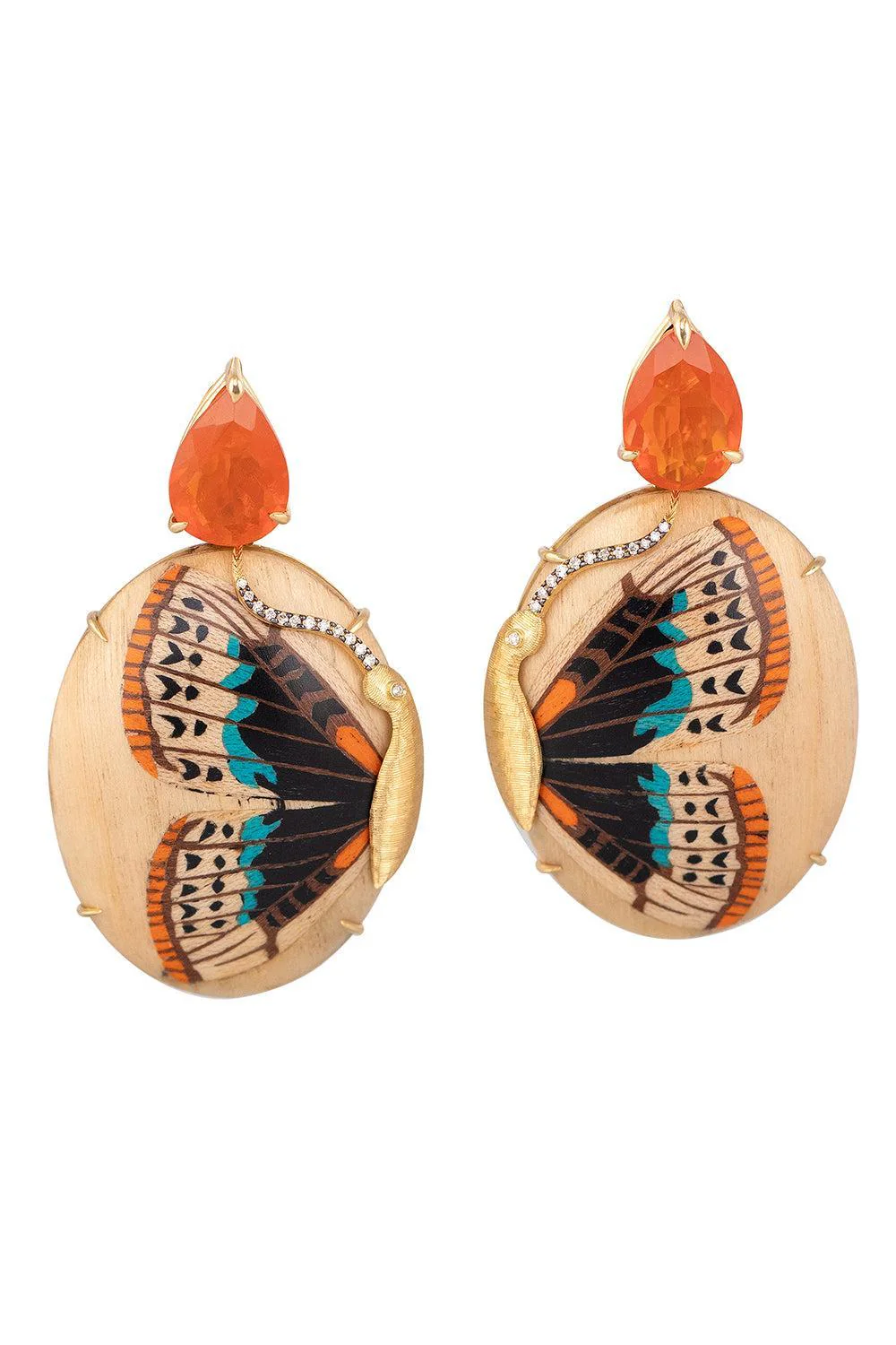 Diamond Fire Opal Marquetry Earrings