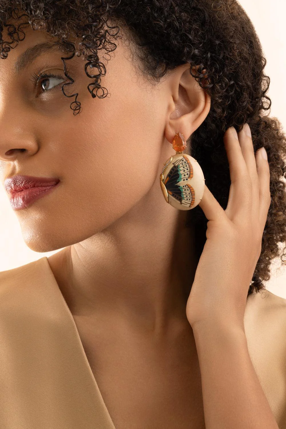Diamond Fire Opal Marquetry Earrings - Image 2