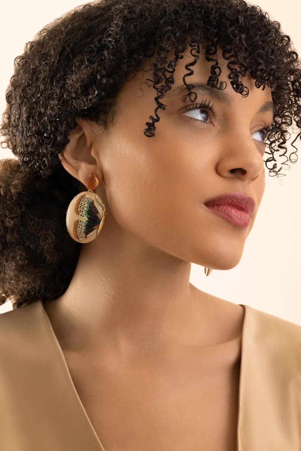 Diamond Fire Opal Marquetry Earrings - Image 4