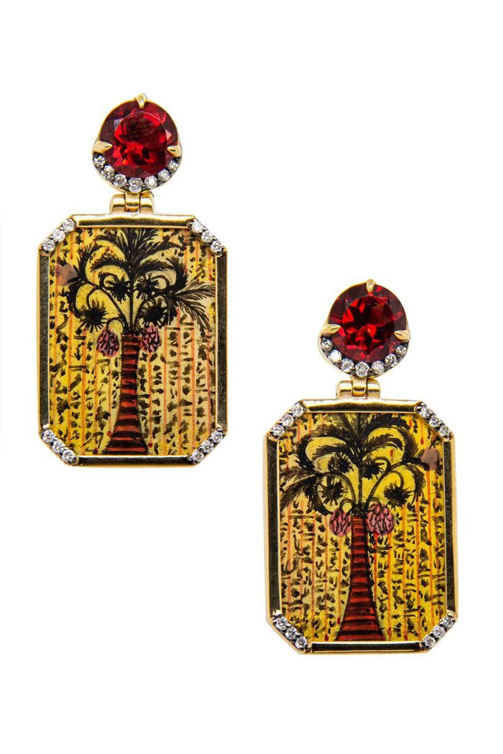 Diamond Garnet Egypt Miniature Painting Earrings