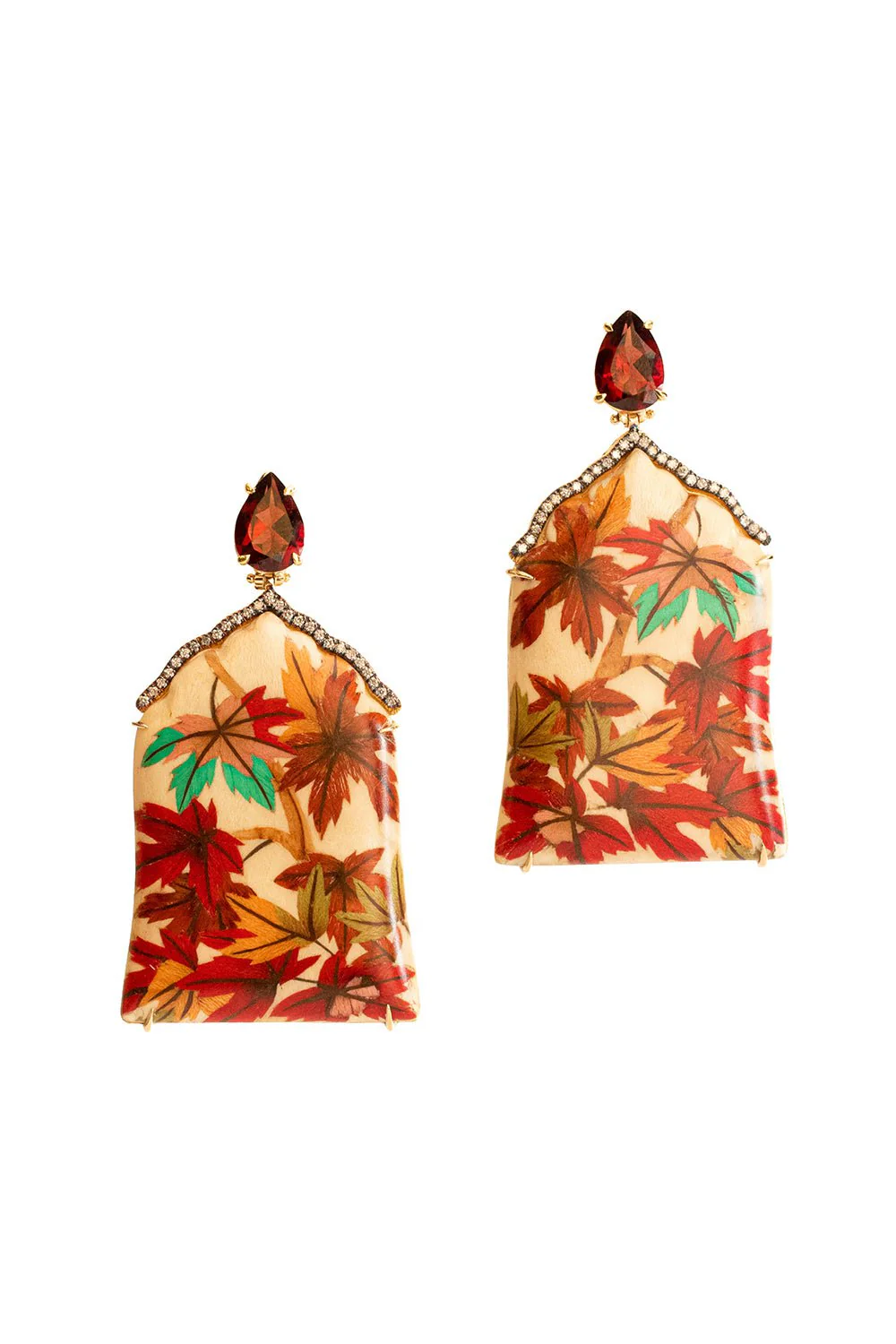 Diamond Garnet Marquetry Earrings